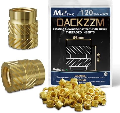 DACKZZM Gewindeeinsatz M2 Einpressmutter Messing Einschmelzgewinde 120 Stk | Gewindeeinsatz 3d druck Messing Einschmelzgewinde mit Rändeldesign Threaded Inserts für 3D-Druckkomponenten Kunststoffteile