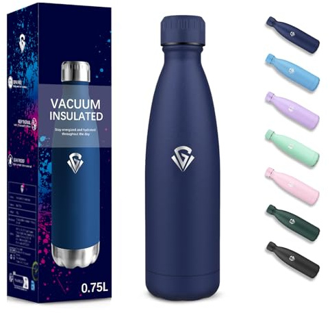 Gourde, 750 ml Sans BPA, Gourde Isotherme, Isolation Sous Vide à Double Paroi, Bouteille Isotherme, 304 Acier Inoxydable, Gourde Acier Inoxydable pour Cuisine, Salle de Sport, Randonnée - Bleu foncé