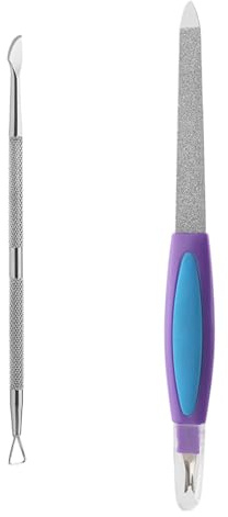 Lima per unghie lunga in acciaio inox, Lime per unghie spesse e incarnite, Strumento per manicure e pedicure, Sollevatore doppia punta per unghie dei piedi,con uno spingi cuticole a doppia testa