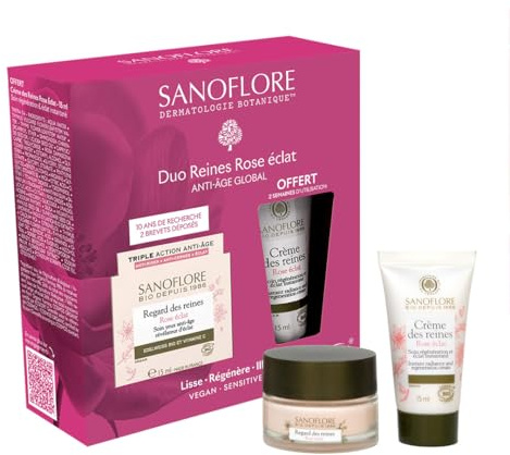 Coffret Sanoflore Soins Anti-Âge Bio – Crème Visage Anti-âge 15 ml + Crème Yeux Anti-rides 15 ml – Corrige les signes de l'âge – Soins Visage Éclat & Fermeté - Idée Cadeau Fête des Mères