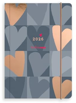 Matilda Moo Terminkalender 2026 - A6 ein Tag pro Seite - eine Seite für alle sieben Tage - Roségoldfolie - robuster Karteneinband - Grau