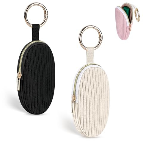 2pcs 10,5 * 5,5 * 1,5cm Mini Pochette Maquillage Femme en Velours Côtelé Trousse de Maquillage Fille Voyage Sac de Rangement à Rouge à Levre Vernis à Ongles Idéal Cadeau Anniversaire Noël(Noir&Beige)