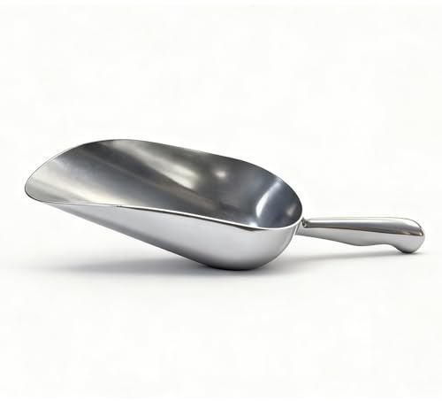 6 OZ Cast Aluminum Utility Scoop, One-Piece Solid Ice Scoop for Ice Bucket, Bar, Kitchen, Multipurpose Food Scooper for Flour, Sugar, Popcorn, Dog Food (Silver) (6OZ)