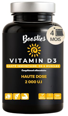 Boosties Vitamine D3 2000 UI – Vitamine D - Cholécalciférol - Immunité, Os & Muscles – Haute Absorption – Gélules végétales