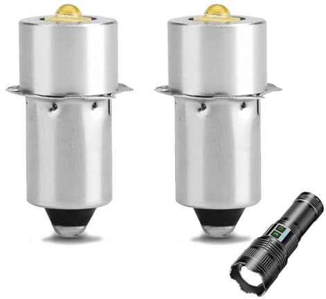 Fllyvly Ampoule LED de Remplacement P13.5S 3V, 3W pour Lampe Torche Maglite 2D, Lampe de Poche LED 3V, Éclairage de Travail d'Urgence, Installation Facile, Luminosité Supérieure, Longue Durée (2)