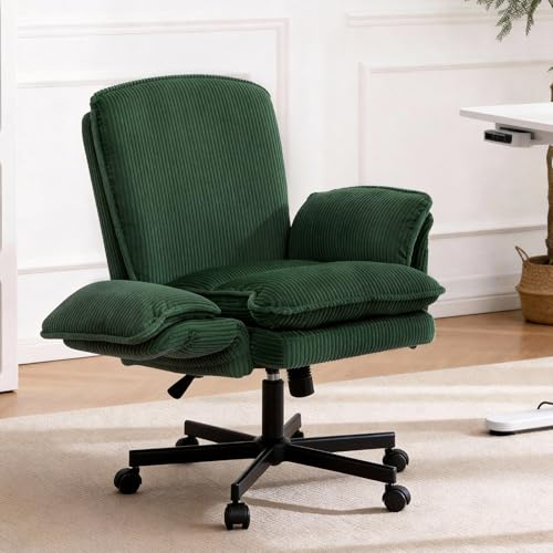 FiveWillowise Criss Cross Chair with Armrests & Wheels for Cross-Legged Sitting, Comfortable High Back Office Chair, Big and Tall Adjustable Swivel Desk Chair for Home, Makeup and Bedroom, Green