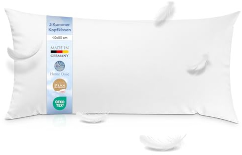 Home Oase 3-Kammer Daunenkissen 40x80 cm - Daunen & Federn Kopfkissen - Made in Germany, ÖKO-TEX, waschbar bis 60°C - Hotelqualität