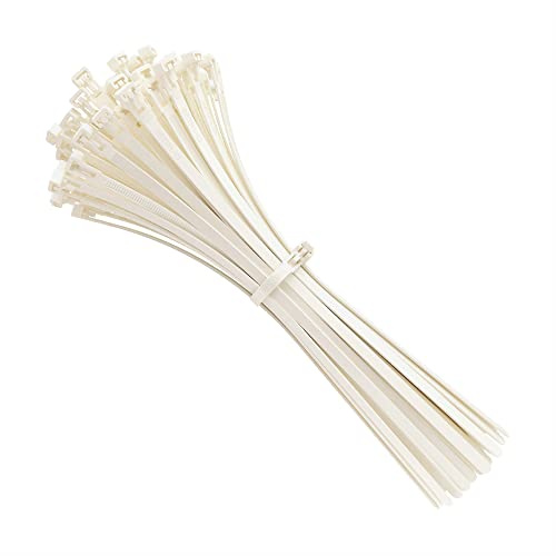 intervisio Collier de Serrage Réutilisable Plastique, 200 mm x 7,6 mm, Attache Câble Réutilisables, Serre Câbles Rilsan Nylon, Colliers Serre-Cable 200mm, Blanc, Lot de 100 Pièces
