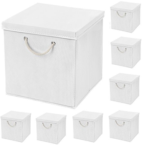 StickandShine 8er Set Weiß Faltbox 30 x 30 x 30 cm Aufbewahrungsbox faltbar mit Kordel und mit Deckel
