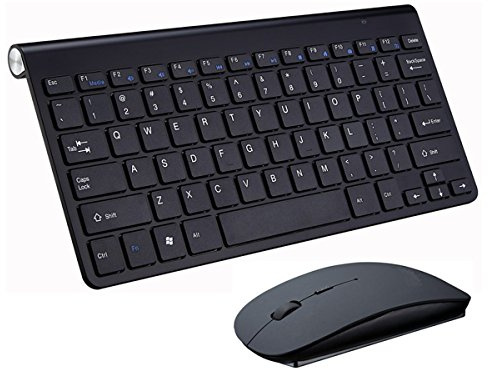 Tastiere e Mouse Wireless,SUAVER Tastiere ultra slim compatte Set tastiera e Mouse senza fili 2.4G,Ottico Mouse(DPI 800/1200/1600) per PC Laptop Windows Mac (Nero)