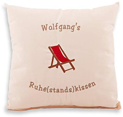 Stickerei Hartl Ruhestand Kissen personalisiert mit Name 40 x 40 cm | und Liegestuhl Bestickt, Geschenkidee für Rente und Pension