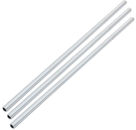 sourcing map Tige Filetée Creuse M10 Tube Filete Filetage 3Pcs | Supérficiel Lampe Tuyau Mamelon, 390mm Longueur, pour Réparation Luminaire Lampe Lustre Zingué, Argenté