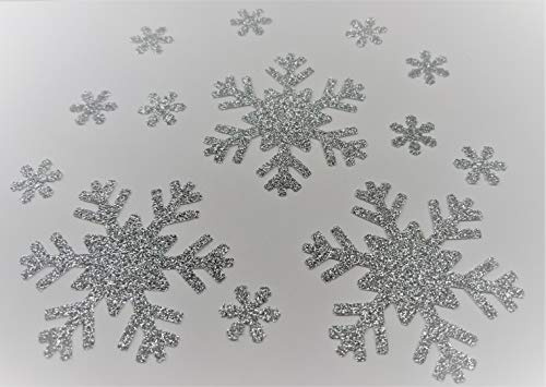 SAFIRMES Schneeflocke, silberfarben, zum Aufbügeln, Hotfix, Glitzer, DIY, 3 x 6 cm + 10 x 1,6 cm