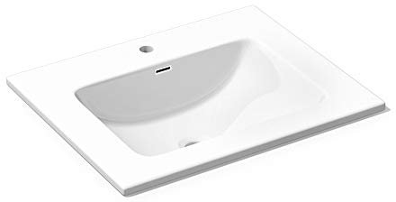Mai & Mai Lavabo Empotrado sobre Encimera Baño Lavabo | Rectangular | Blanco Brillante | Mármol Fundido | 70x48x14cm | con Orificio para Grifo con Rebosadero | Colossum02