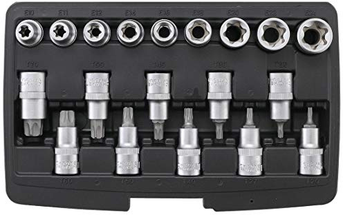 COFFRET 19 EMBOUTS ET DOUILLES TORX MALE T20 A T70 FEMELLE E10 A E24