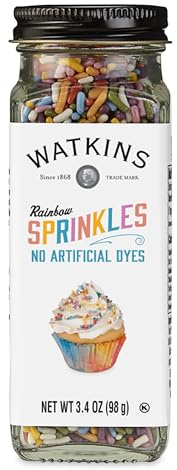Watkins Rainbow Decorating Sprinkles, No Artificial Dyes, Kosher, 3.4 Ounce Jar, 1-Pack