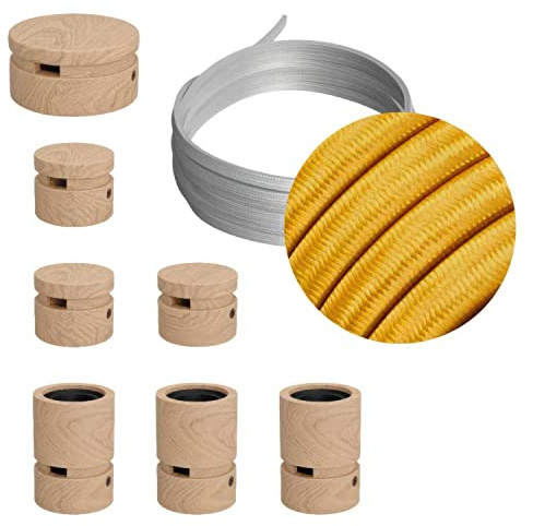 creative cables - Sistema Filé Linear Kit - con cavo di 5 m per catenaria e 7 componenti in legno per interni - CM05