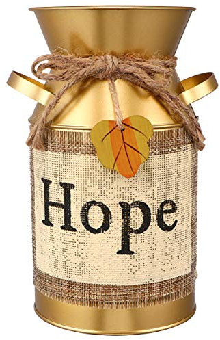 BESPORTBLE Unique Chic Vase Golden Tin Bucket Letters Design for Home Flower Decoration