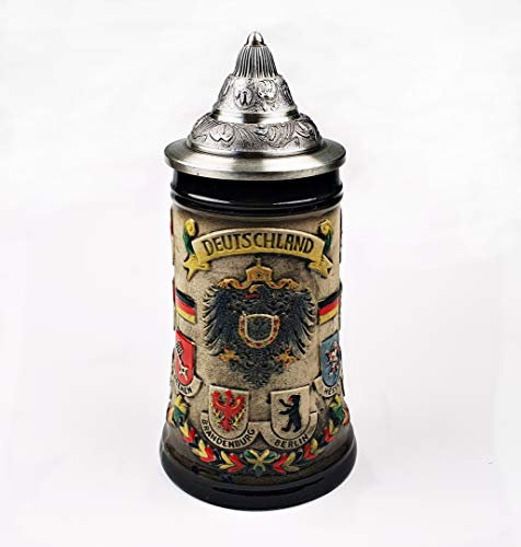 Bierkrug Deutschland rustikal mit Deckel Zinn Zinndeckel Bierhumpen Bierseidel Bundesländer