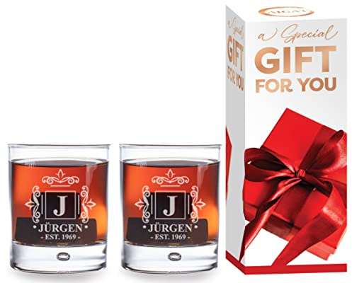 2 Pcs. Vaso de Whisky Personalizado Grabado, Vaso de Rocas, Vaso de Escocés, Vaso de Bola Baja 270ml