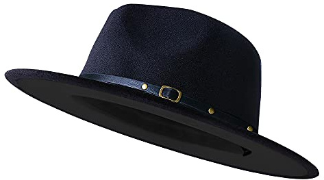 KUJUHA Wide Brim Fedora Two Tone Dress Hat, Black, Large-X-Large
