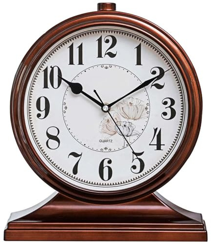 rnuie Desk Clock for Table Decor, Retro Mantel Clock Battery Operated for Fireplace Mantel, Living Room, Bedroom, Office, Desktop Decoration(Brown)