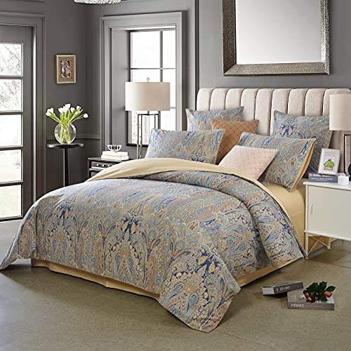 USTIDE, set copripiumino paisley 3 pezzi in cotone egiziano floreale, set biancheria da letto king size, copripiumino boho, copripiumino confortevole, caldo e durevole