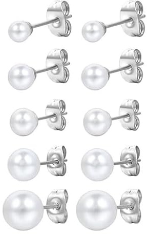 orecchini a sfera in acciaio inossidabile per donna,perle d'imitazione ipoallergenico 4mm-8mm di larghezza semplic