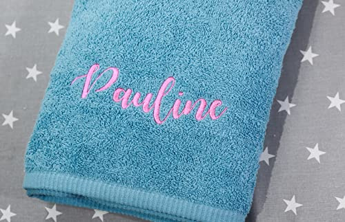 Generisch Personalisiertes Handtuch mit Namen oder Text – Türkises Frottee Badetuch 70x140 cm aus 100% Baumwolle – 500 g/m² – Bestickt – Oeko-TEX – Geschenk für jeden Anlass (Türkis, 70 x 140 cm)