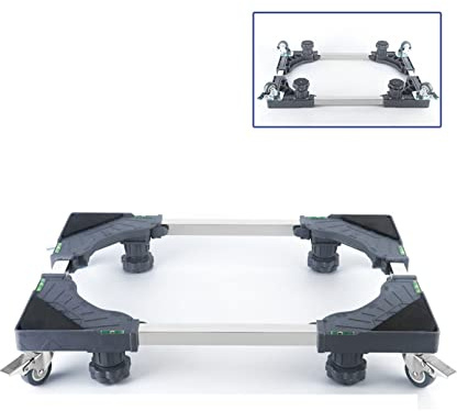 4 Wheel Universal Wheeled Washing Machine Refrigerator Base Air Conditioning Base Width 15-22inch Length 26-34inch Adjustable Fridge Stand Dishwasher Base Anti-vibration Mat (4 legs 4 wheels)