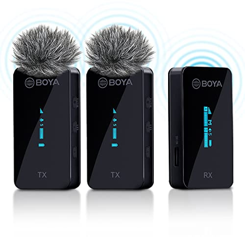 BOYA BY-XM6-S2 micrófono de Solapa inalámbrico Doble de 2,4 GHz para cámara DLSR/iPhone/Android, micrófono inalámbrico de Solapa Doble para transmisión en Vivo de Video Vlog Podcast