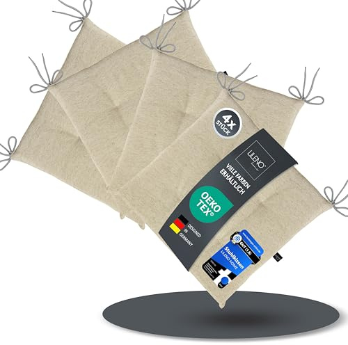 LILENO HOME 4er Set Stuhlkissen Nature (40x40x4,5 cm) - Sitzkissen für Gartenstuhl, Küche oder Esszimmerstuhl - UV-beständige Indoor u. Outdoor Stuhlauflage als Stuhl Kissen (Laura FUM)