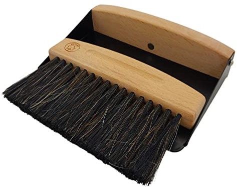 BURI Table Sweeping Set Made of Wood and Metal - Natural Table Broom and Shovel Made of Beech Wood and Horse Bristles - Mini Hand Brush Broom and Dustpan Magnetic, Black