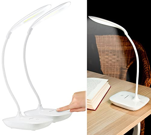 PEARL Touch Lampe: 2er-Set Schwanenhals-Schreibtischleuchten, 3-Watt-COB-LED & Akku, USB (USB Leuchte, Akku Leselampe, Bett)