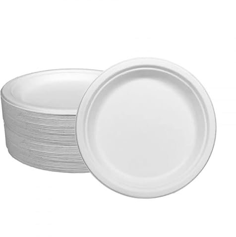 DIJUSA | Pack 100 Platos llanos Biodegradables de 17 Cm de Diametro | Vajilla Desechable Biodegradables, 100% Ecológico, Reciclable y Compostables | Plato de Caña de Azucar