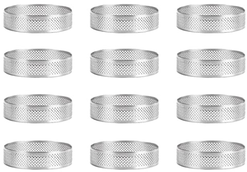 PRATYAHARA Paquet de 12 Anneaux à en Acier Inoxydable, Anneau de Mousse à Gâteau Perforé, Moule à Anneau de Gâteau, Outils de Cuisson de Gâteau Rond 6 Cm