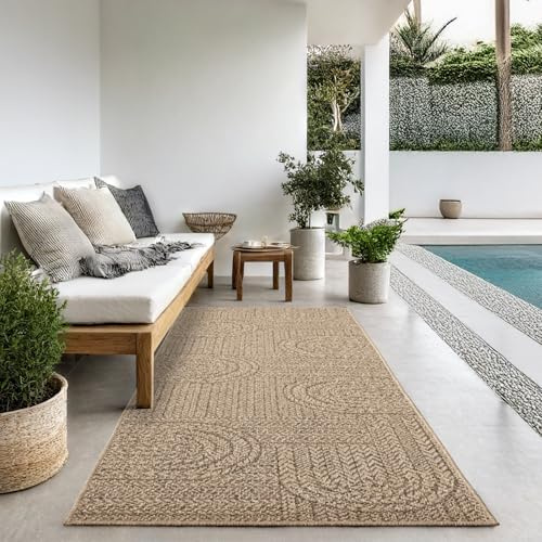 the carpet Kansas Outdoor Teppich – Wetterfester Indoor & Outdoor Teppich im Jute-Look für Balkon, Terrasse, Garten, Wohnzimmer & Esszimmer, pflegeleicht und UV-beständig, ca. 80 x 250 cm