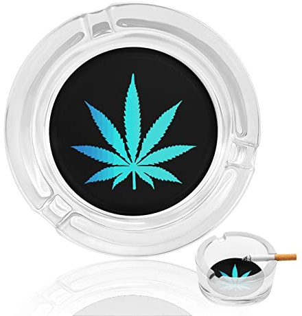 Weed Leaf Glass Ashtrays for Cigarette Round Ash Tray Ash Holder for Home Office Decor