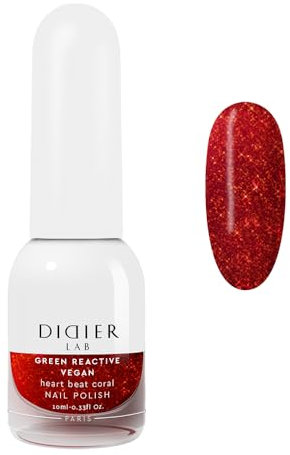 DIDIER LAB Green Reactive - Heart Beat Coral - Vegan Nail Varnish - Long Lasting Nail Polish - Hema Free - Cruelty Free - 25 Free Formula - Non Toxic Nail Polish - Red Nail Polish - 10ml