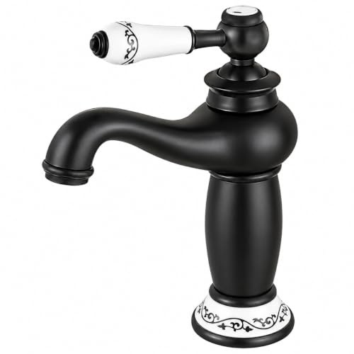 Retro Küchenarmatur Nostalgie Einhebel Wasserhahn Waschbecken Küche Bad Armatur Verstellbare Brause Mischbatterie Becken Mit Warmen Und Kalten Wasserhähne Farbe Golden (Schwarz)