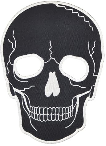 Großer Totenkopf Rückenpatch Schwarz – 15,3 x 20,8 cm – Gestickter Aufnäher Biker, XXL Rückenaufnäher, Schädel Patch Backpatch für Motorradjacken Kutten Lederwesten – Hochwertige Stickerei