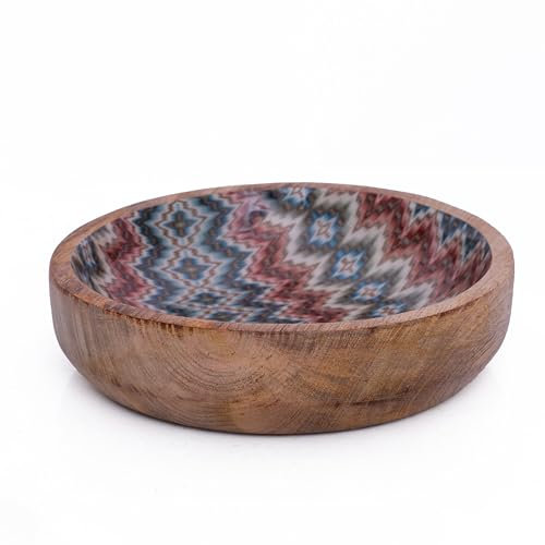 Handmade 15 x 3.5 cms Decorative Mango Wood Snack Serving Bowl For Dry Fruits Chips Coffee Table Countertop Display Key Bowl Tableware Kitchen Living Room Home Decor Accents Dinnerware