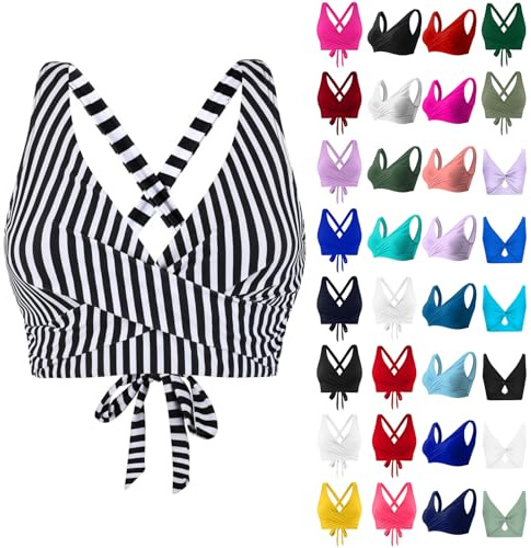 Generic Outlet Angebote V Ausschnitt Damen Oberteil Große Brüste Bikini Balconette Bra Pads Bustier Bikini Zum Wenden Super Sport Bikini Damen Super Push Up Bikini Oberteil Schwarz(1-Gray,L)