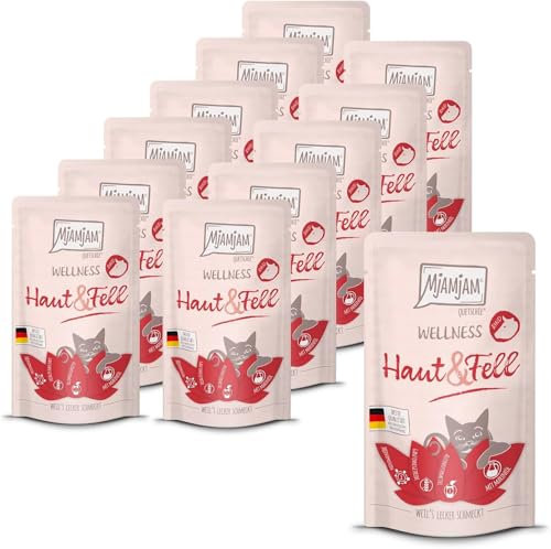 MjAMjAM - Premium Nassfutter für Katzen - Wellness - Haut & Fell - Rind, 12er Pack (12 x 125g), getreidefrei