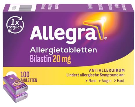 Allegra Allergietabletten | 100 Stk & 2 x Allegra Taschentücher | Antihistaminikum | Wirkstoff Bilastin | schnell und 24 Std wirksam bei Heuschnupfen, Tierhaar-, Hausstaubmilben-, Schimmelpilzallergie