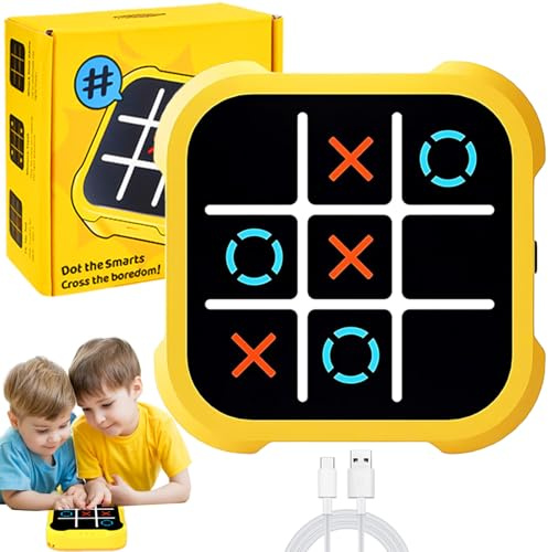 Tic Tac Toe Elektronisch, 3-In-1 Elektronisch Tic-Tac-Toe Bolt Spiel | Puzzlespielkonsole, Zappelspielzeug-Brettspiele, Brettspiel Familietragbare Reisespiele FüR Bildung 3+ Jährige Jungs (Yellow)