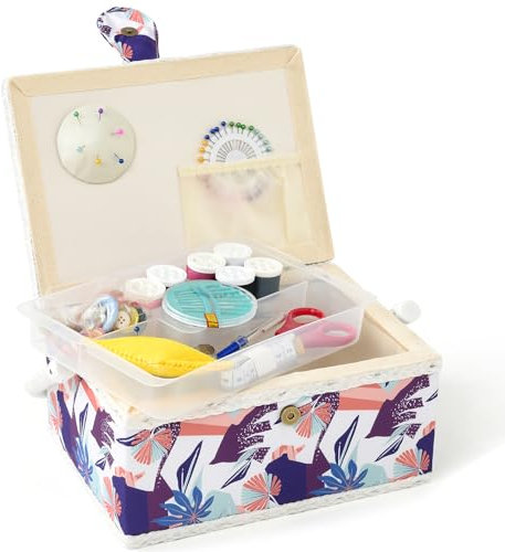 NOTIONSLAND Nähkörbe für Zuhause, mittelgroße Nähbox zur Aufbewahrung und Organisation, Nähkorb mit Zubehör, Geschenk für Weihnachten, Erntedank, Muttertag (Bunt Geometrisch)