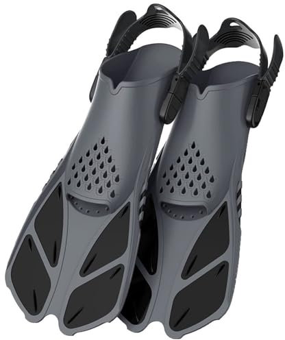 AYWTIUN Flossen Schnorchelflossen, verstellbare Schnallen, Schwimmflossen, Kurze Silikon-Tauchschuhe, offene Ferse, Reisegröße, Erwachsene, Männer, Frauen(Black,L/XL)