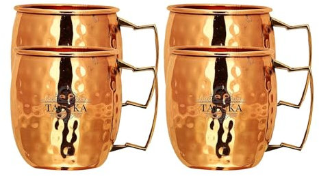 Aakrati Craft ® - Juego de 4 tazas hechas a mano de cobre puro martillado Moscow Mule, capacidad de 16.9 onzas por unidad