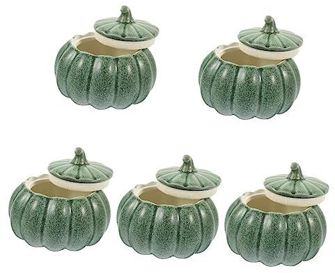 SHOWERORO 5pezzi Ciotola Ceramica Forma Di Zucca Con Coperchio Per Zuppe e Stufati Per Decorazioni Festive e Servizio Di Cibo Capacità Di Carino